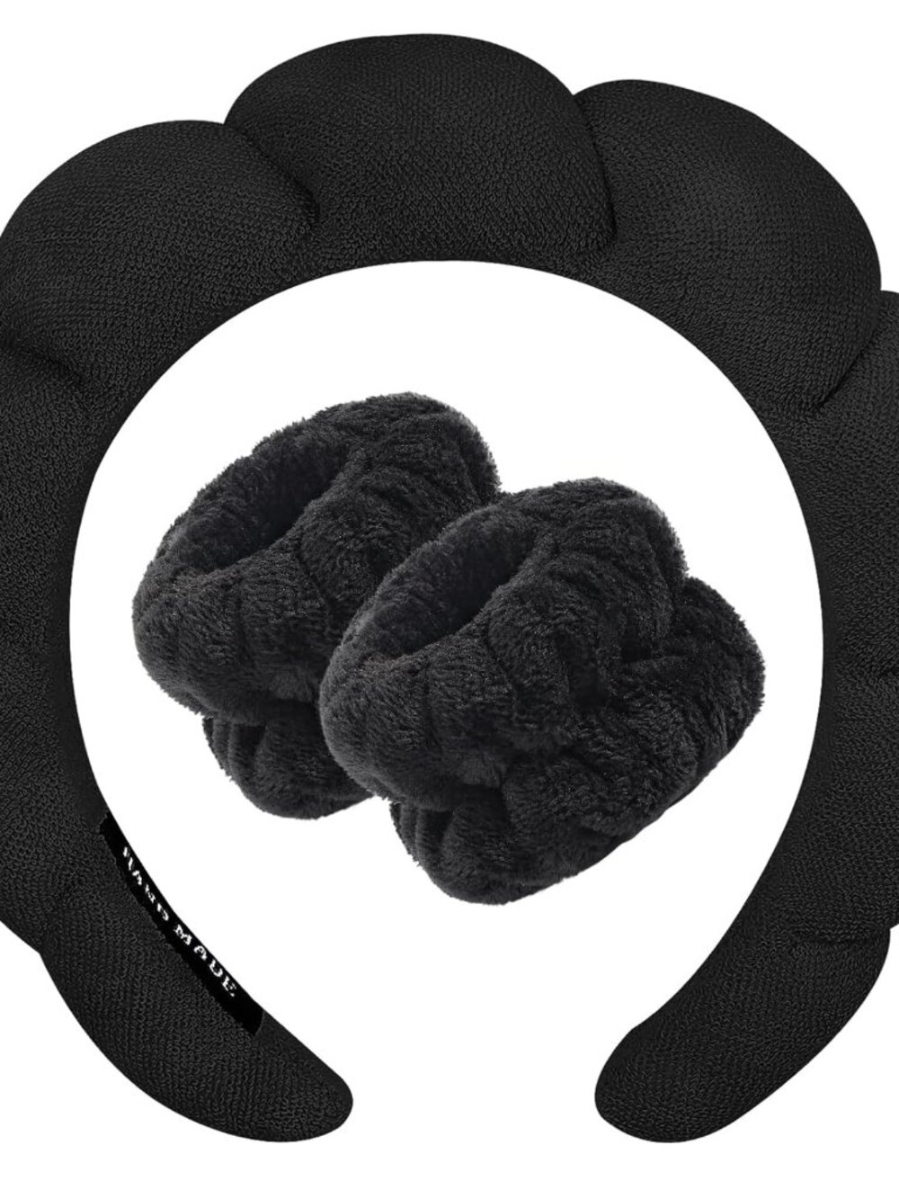 Spa Headbands for Women Face Washing Wristband Sponge Makeup,Black
